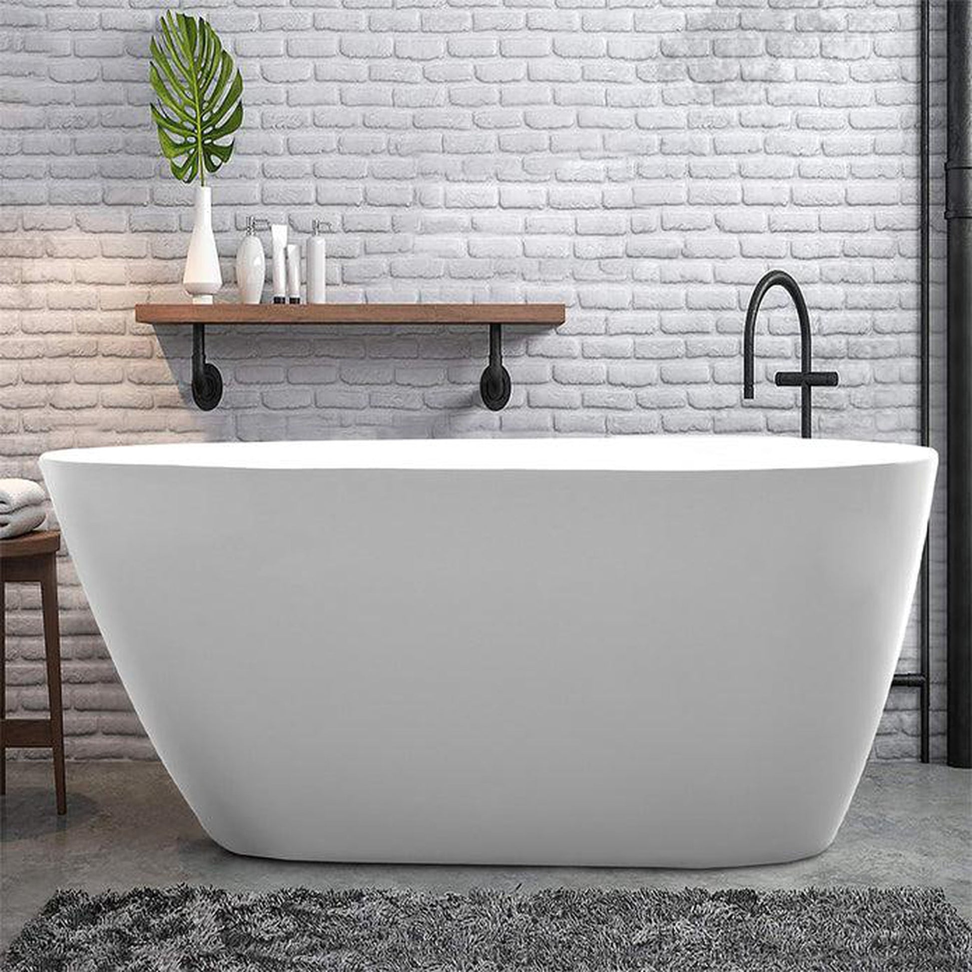 Vanity Art VA6515 59" White Acrylic Freestanding Bathtub With Polished Chrome Pop-up Drain and Flexible Drain Hose