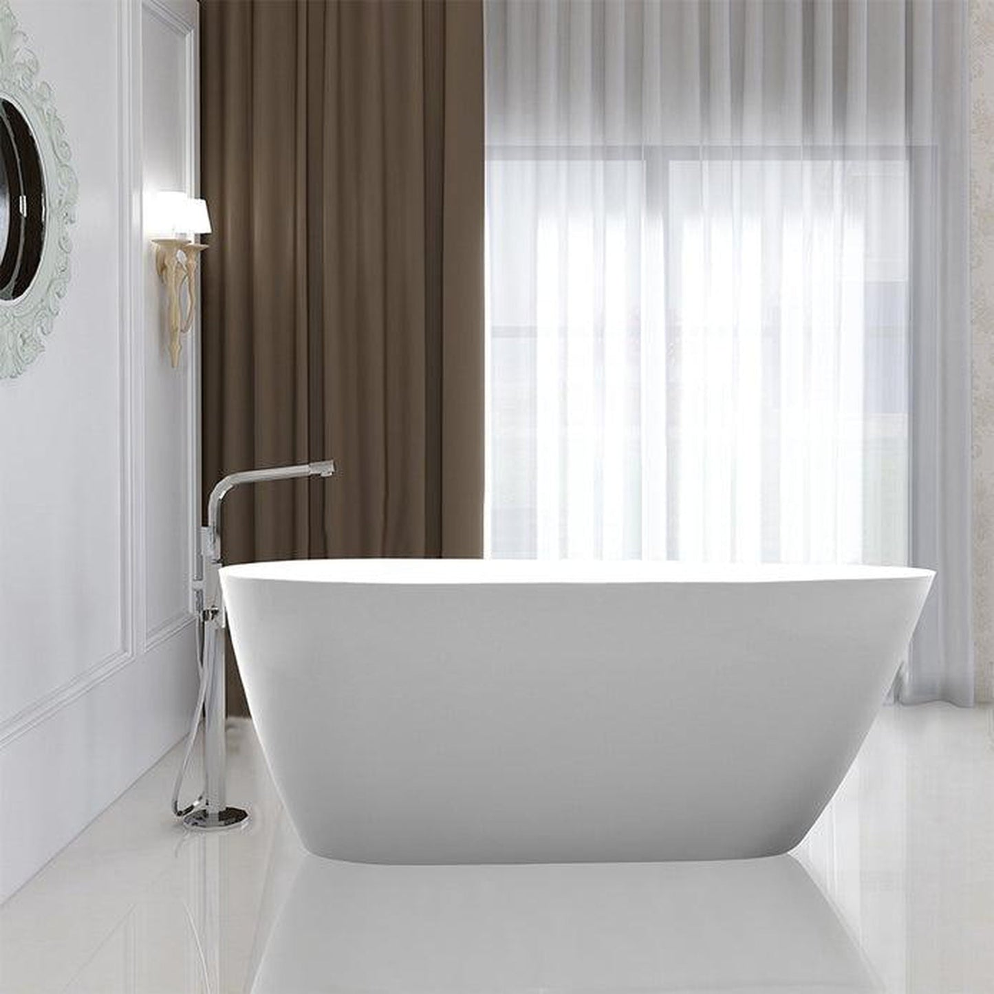 Vanity Art VA6515 59" White Acrylic Freestanding Bathtub With Polished Chrome Pop-up Drain and Flexible Drain Hose