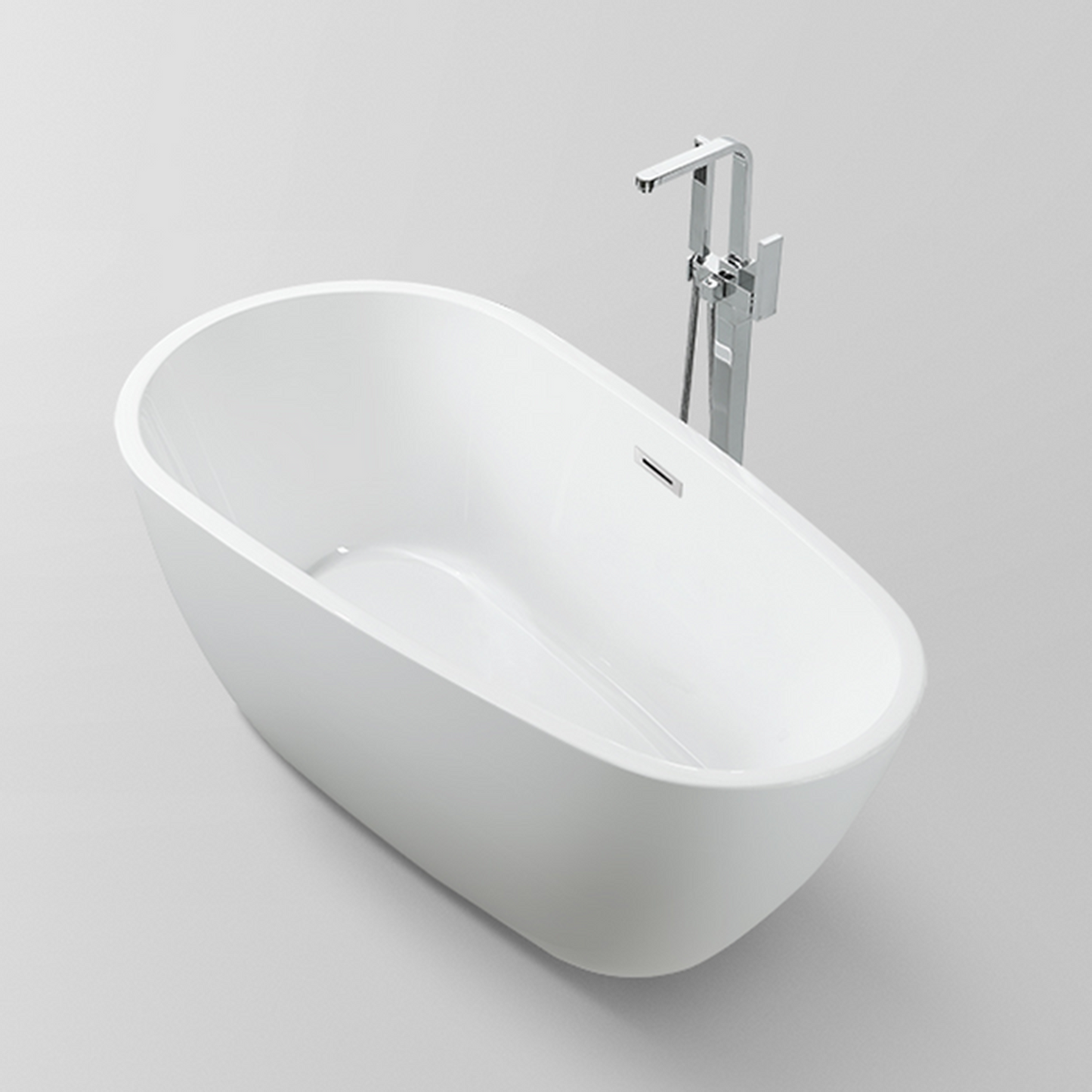 Vanity Art VA6515 59" White Acrylic Freestanding Bathtub With Polished Chrome Pop-up Drain and Flexible Drain Hose