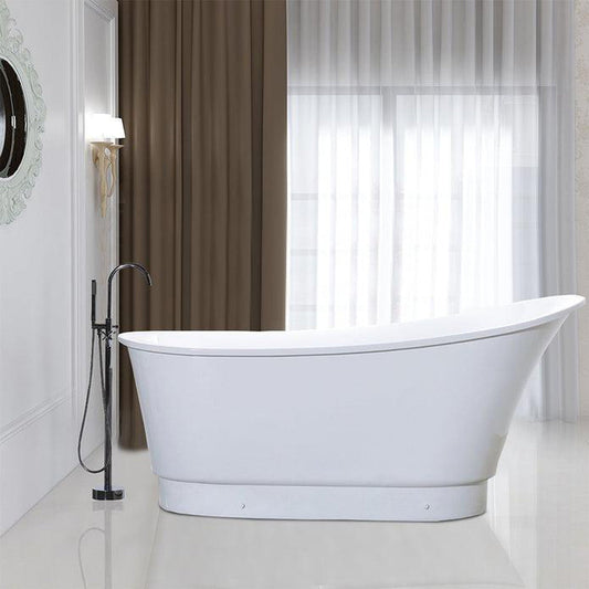 Vanity Art VA6803 67" White Acrylic Modern Freestanding Bathtub With Polished Chrome Pop-up Drain, Overflow and Flexible Drain Hose