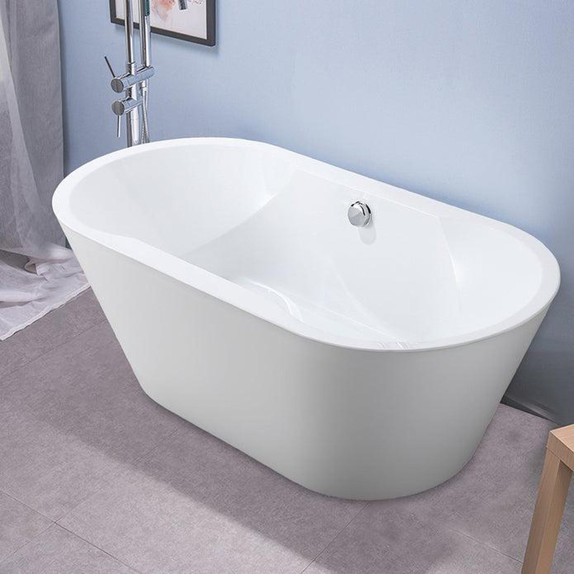 Vanity Art VA6804 67" White Acrylic Modern Freestanding Bathtub With Chrome Pop-up Drain, Round Overflow and Flexible Drain Hose