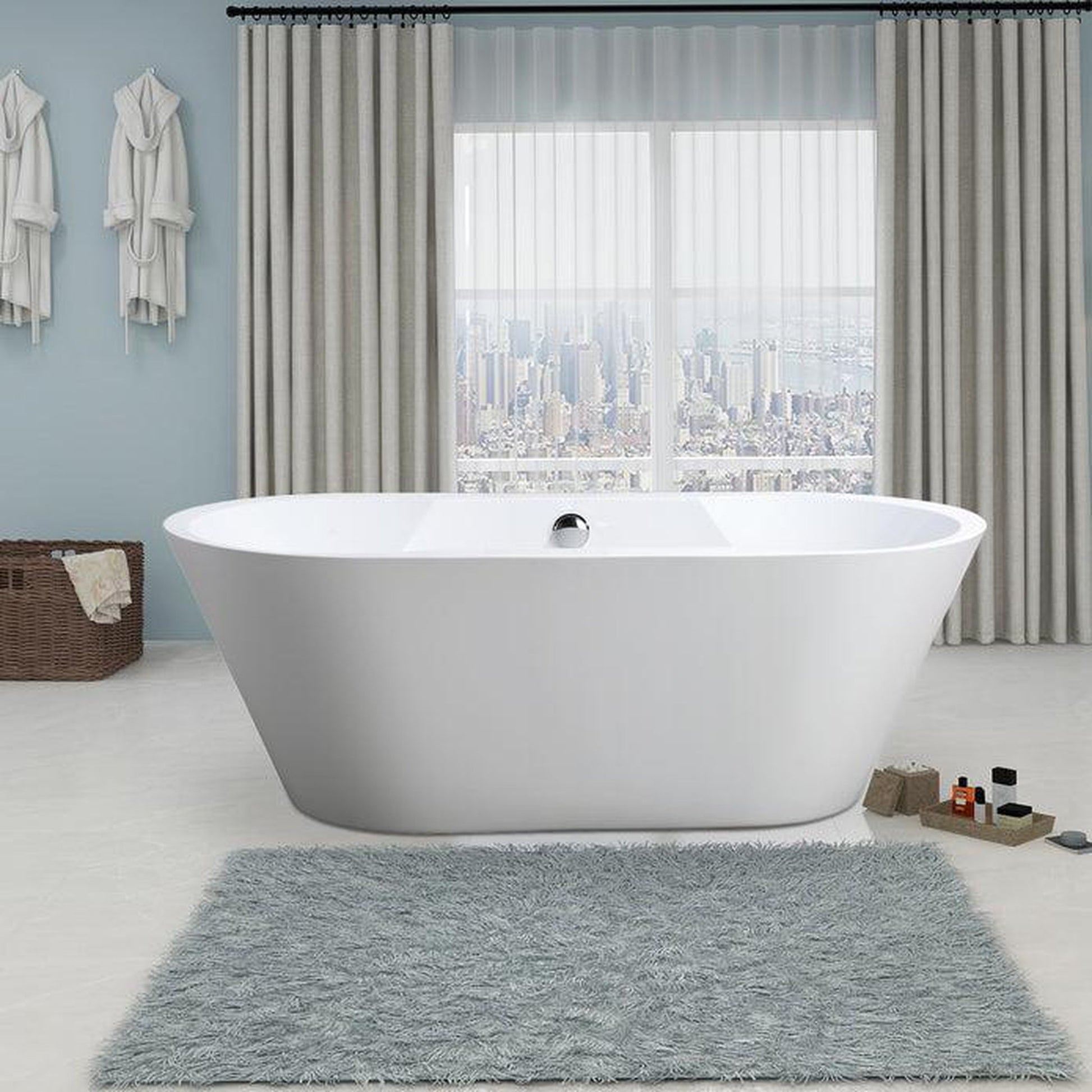 Vanity Art VA6804 67" White Acrylic Modern Freestanding Bathtub With Chrome Pop-up Drain, Round Overflow and Flexible Drain Hose