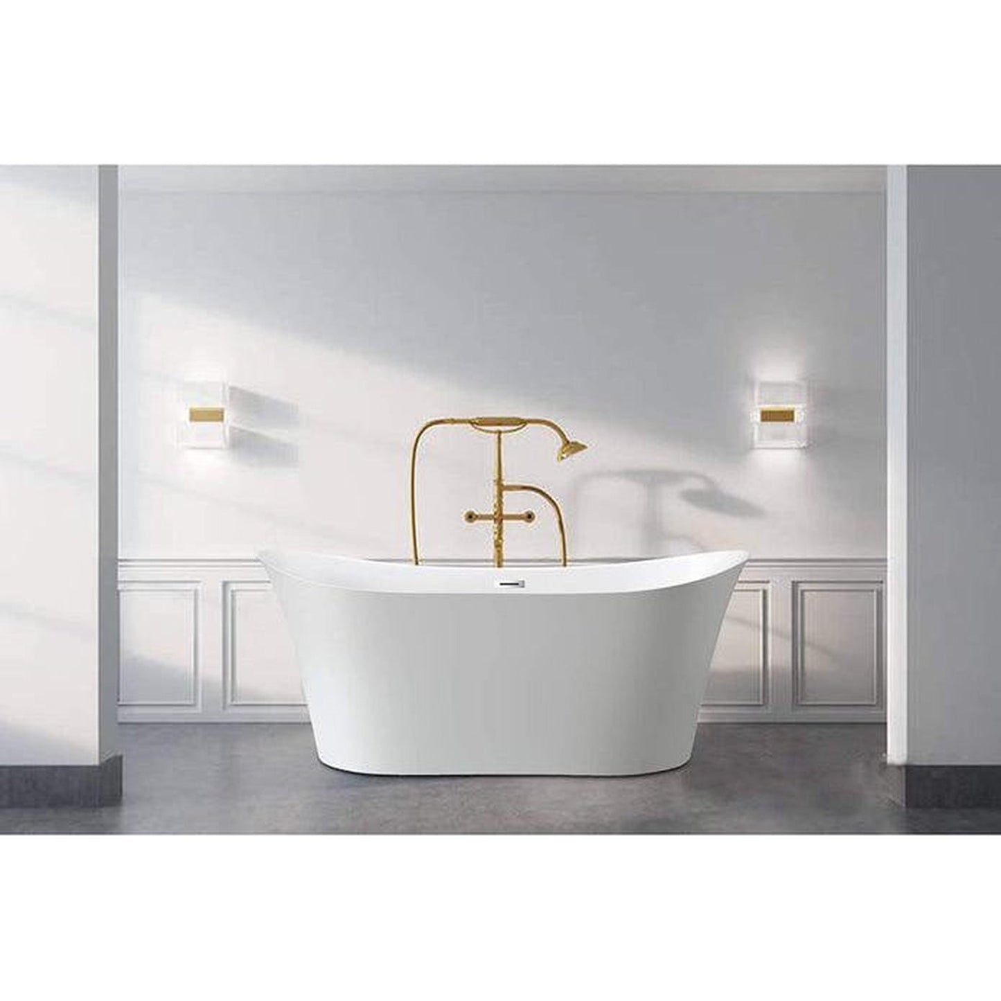 Vanity Art VA6805 67" W x 29" H White Acrylic Modern Freestanding Bathtub With Polished Chrome Pop-up Drain, Slotted Overflow and Flexible Drain Hose