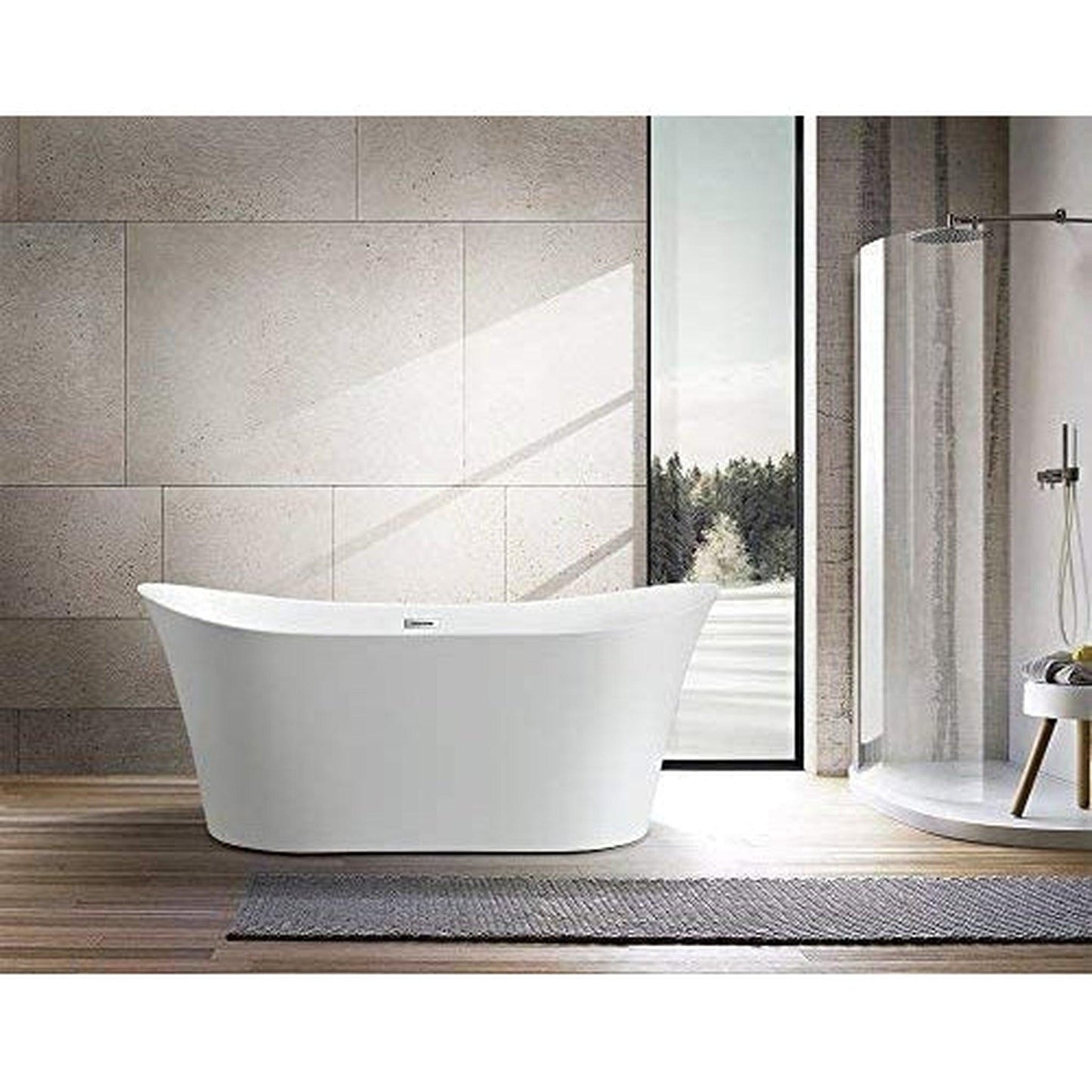 Vanity Art VA6805 67" W x 29" H White Acrylic Modern Freestanding Bathtub With Polished Chrome Pop-up Drain, Slotted Overflow and Flexible Drain Hose