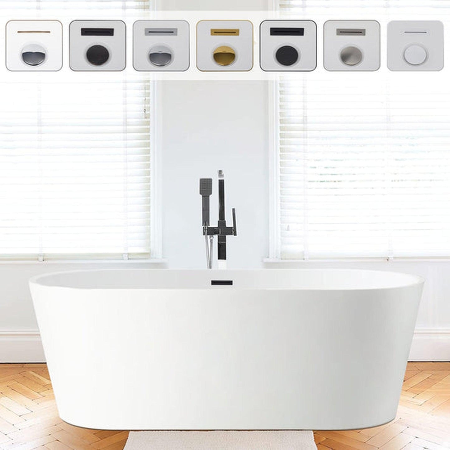 Vanity Art VA6815-L 67" Glossy White Acrylic Freestanding Soaking Tub With Overflow and Pop-up Drain