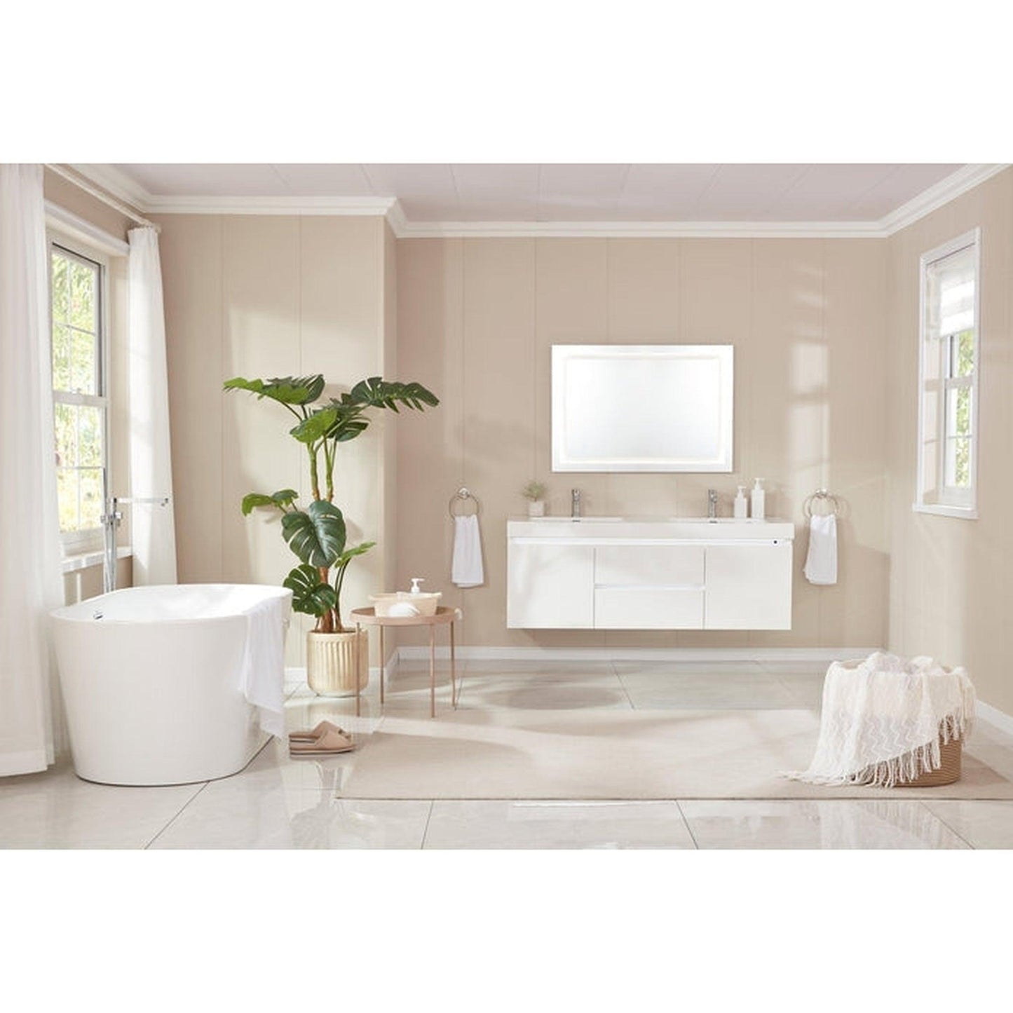 Vanity Art VA6815-S 59" Glossy White Acrylic Freestanding Soaking Tub With Overflow and Pop-up Drain