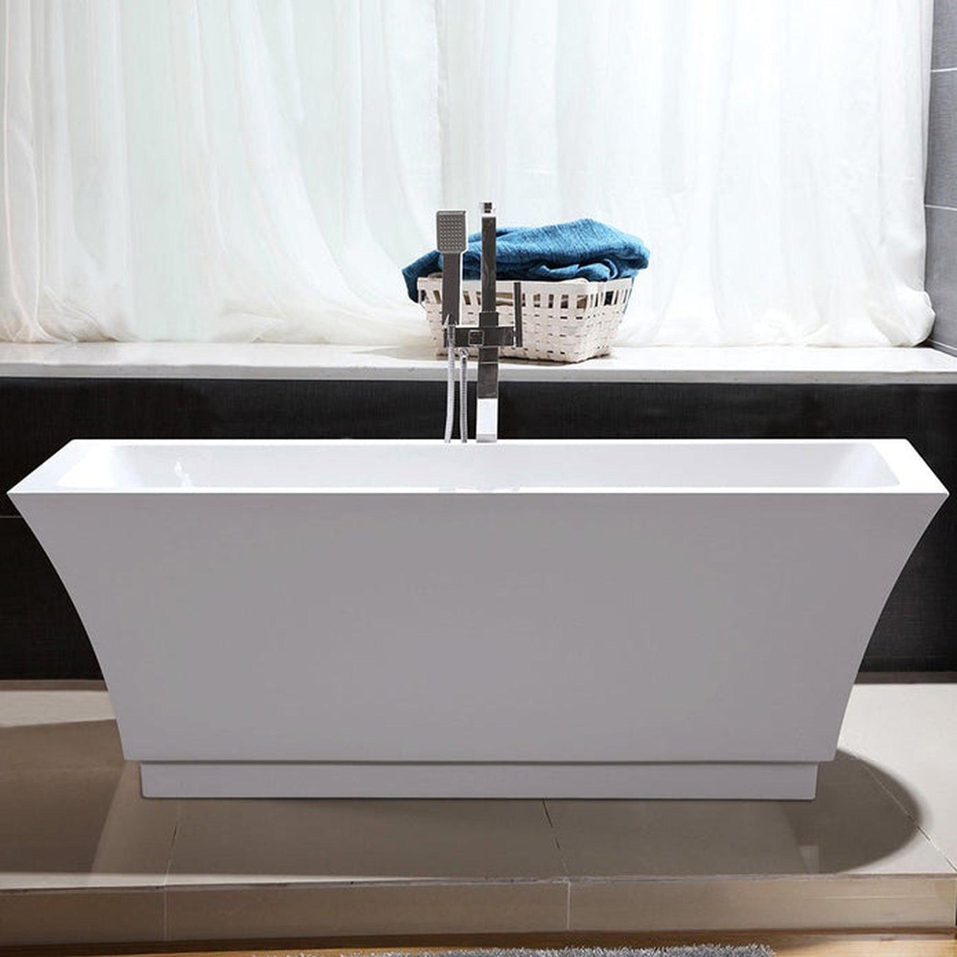 Vanity Art VA6817 59" Glossy White Acrylic Freestanding Rectangular Soaking Tub With Slotted Overflow and Pop-up Drain