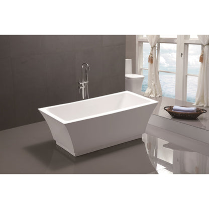 Vanity Art VA6817 59" Glossy White Acrylic Freestanding Rectangular Soaking Tub With Slotted Overflow and Pop-up Drain