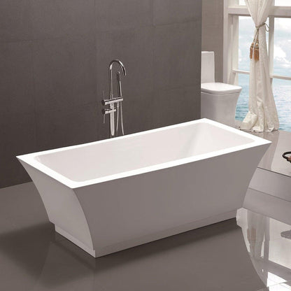 Vanity Art VA6817 59" Glossy White Acrylic Freestanding Rectangular Soaking Tub With Slotted Overflow and Pop-up Drain