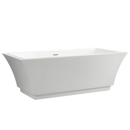 Vanity Art VA6817 59" Glossy White Acrylic Freestanding Rectangular Soaking Tub With Slotted Overflow and Pop-up Drain