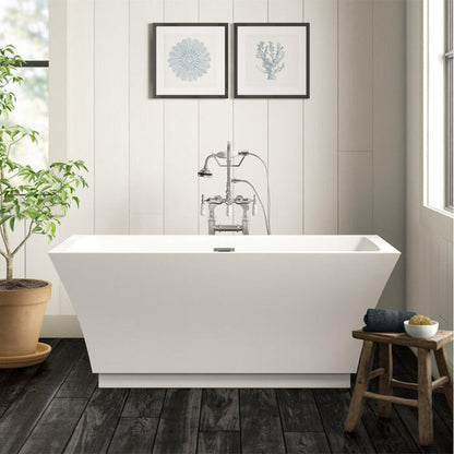 Vanity Art VA6817-L 67" Glossy White Acrylic Freestanding Rectangular Soaking Tub With Slotted Overflow and Pop-up Drain