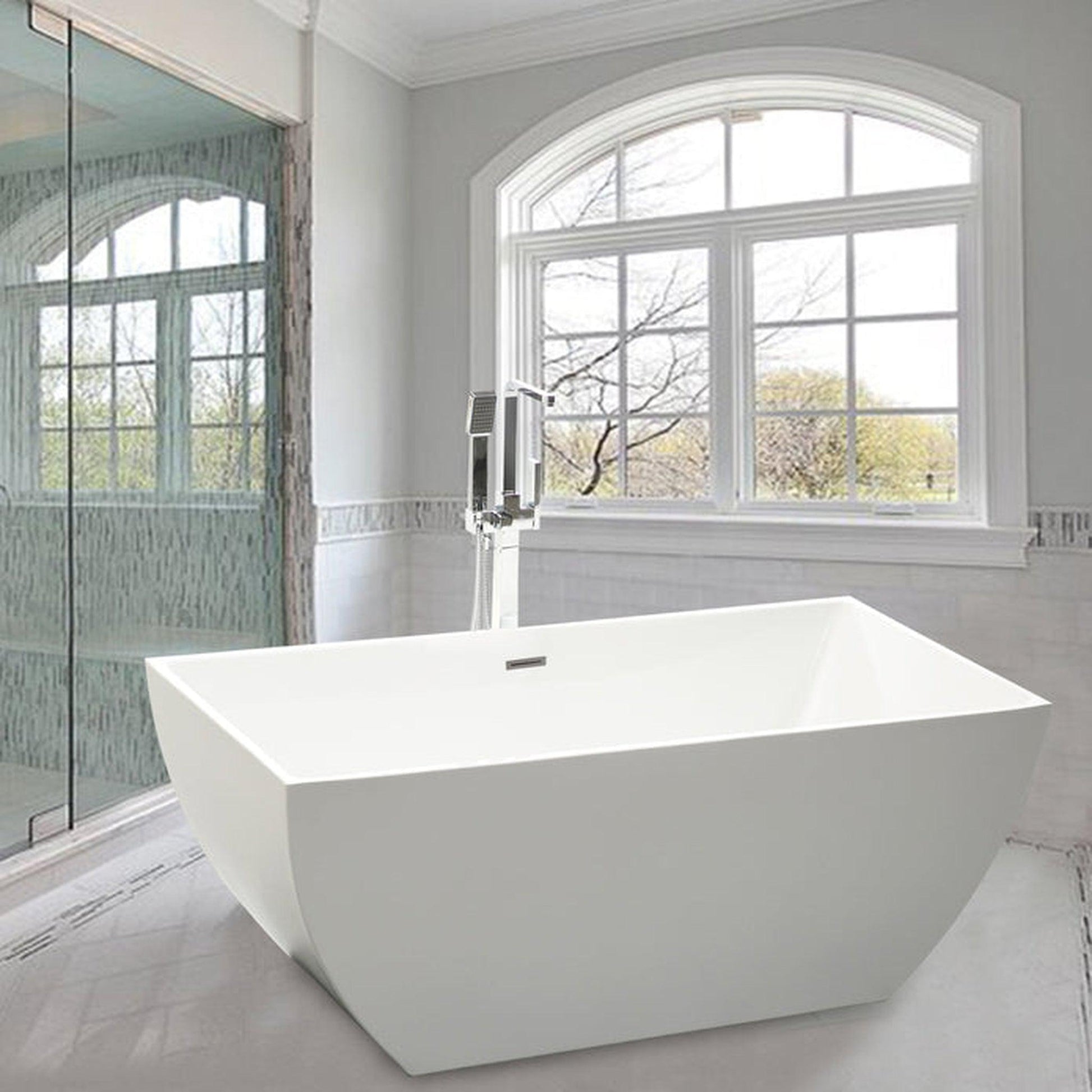 Vanity Art VA6821 59" White Acrylic Freestanding Soaking Bathtub With Brushed Nickel Slotted Overflow & Pop-up Drain