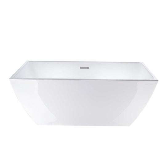 Vanity Art VA6821 59" White Acrylic Freestanding Soaking Bathtub With Brushed Nickel Slotted Overflow & Pop-up Drain