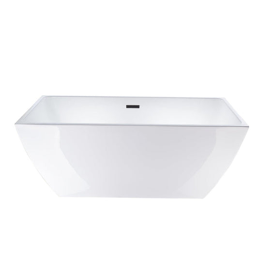 Vanity Art VA6821 59" White Acrylic Freestanding Soaking Bathtub With Matte Black Slotted Overflow & Pop-up Drain