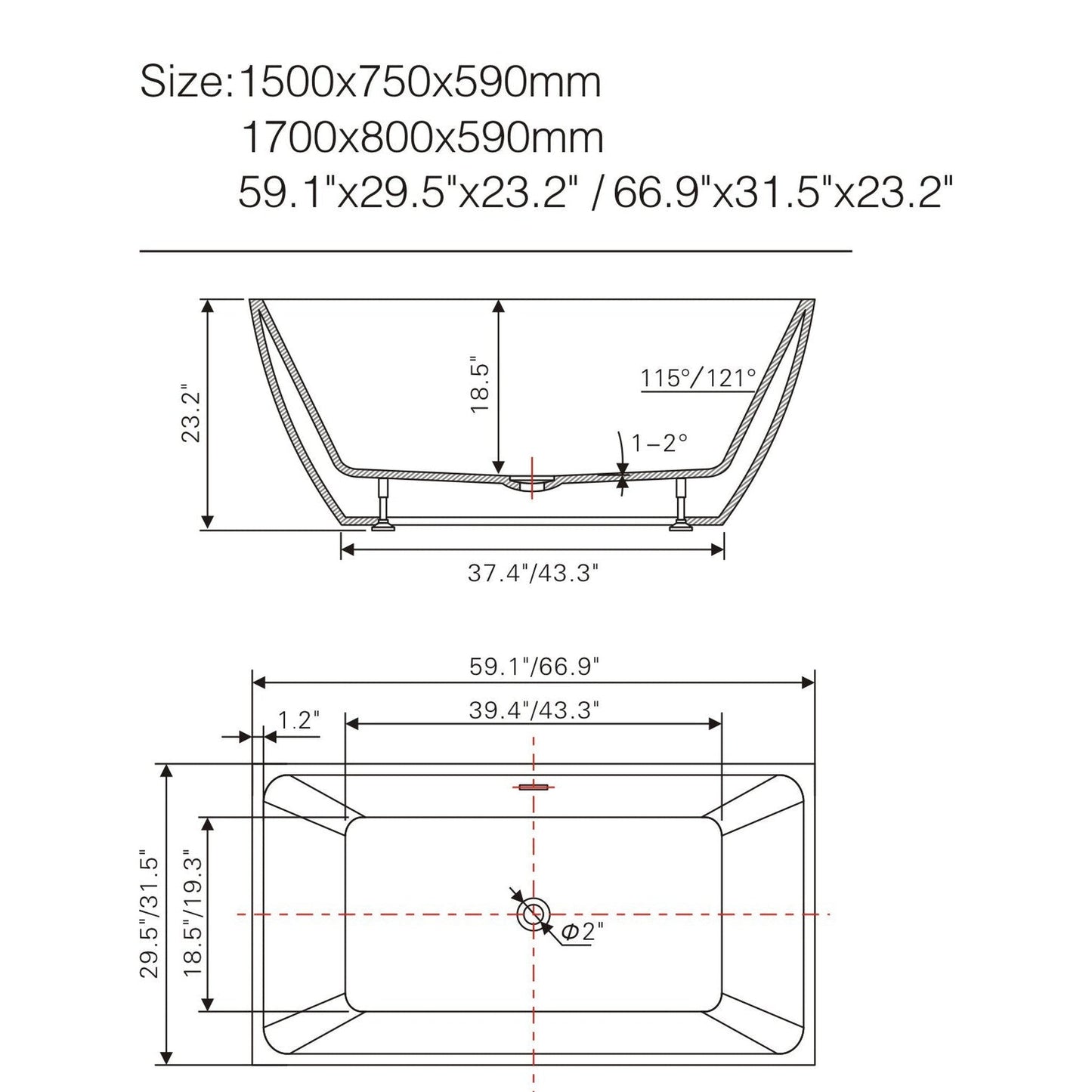 Vanity Art VA6821 59" White Acrylic Freestanding Soaking Bathtub With Oil Rubbed Bronze Slotted Overflow & Pop-up Drain