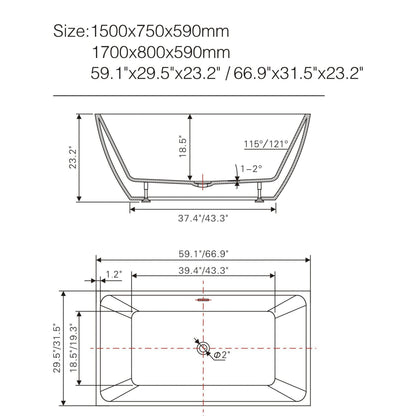 Vanity Art VA6821 59" White Acrylic Freestanding Soaking Bathtub With Oil Rubbed Bronze Slotted Overflow & Pop-up Drain