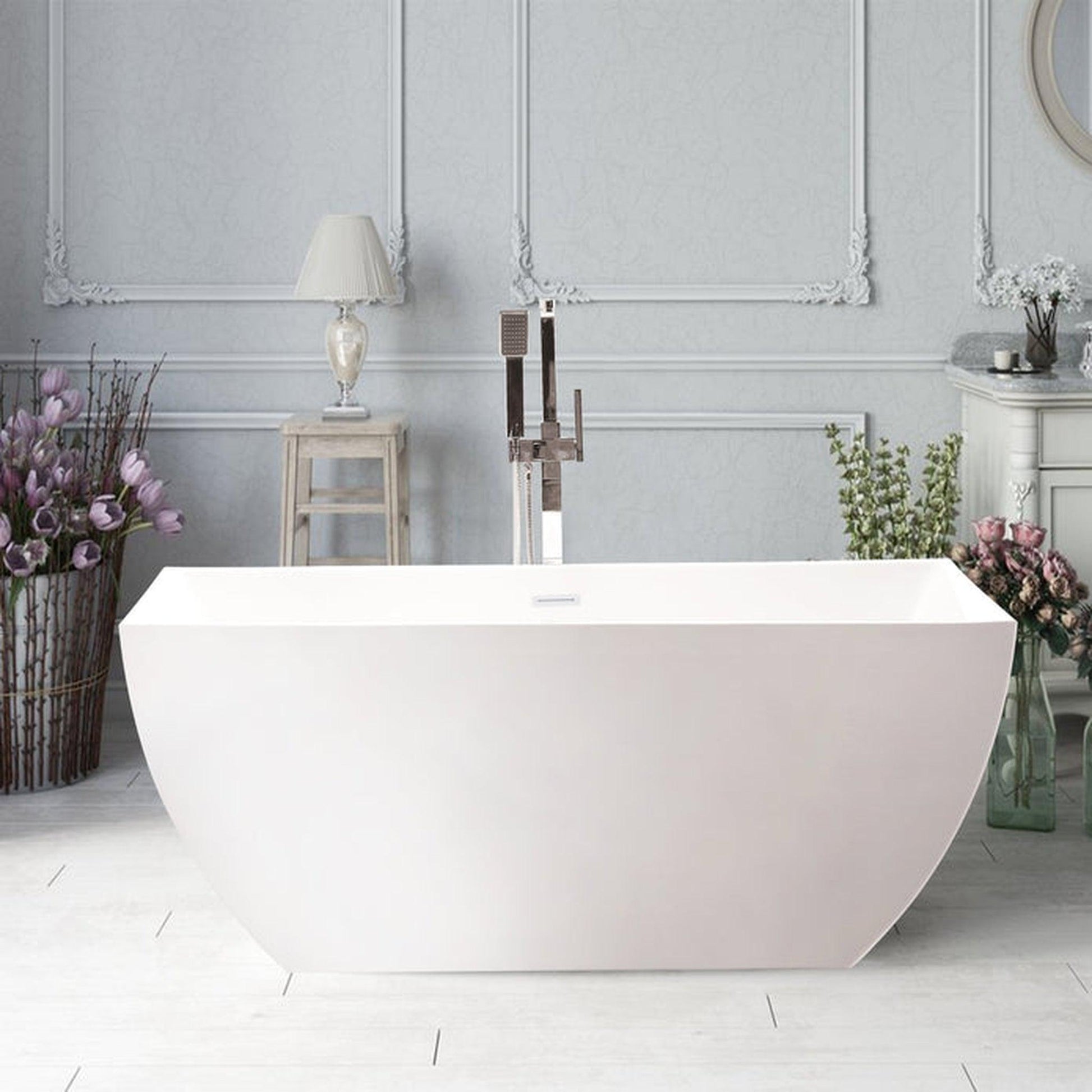 Vanity Art VA6821 59" White Acrylic Freestanding Soaking Bathtub With Pure White Slotted Overflow & Pop-up Drain