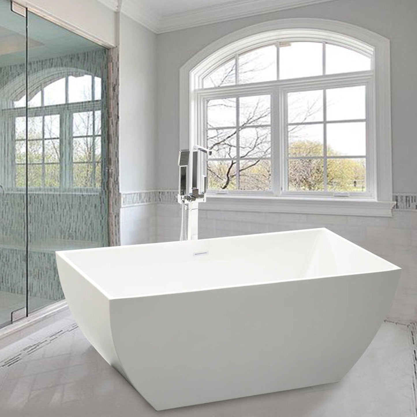 Vanity Art VA6821 59" White Acrylic Freestanding Soaking Bathtub With Pure White Slotted Overflow & Pop-up Drain