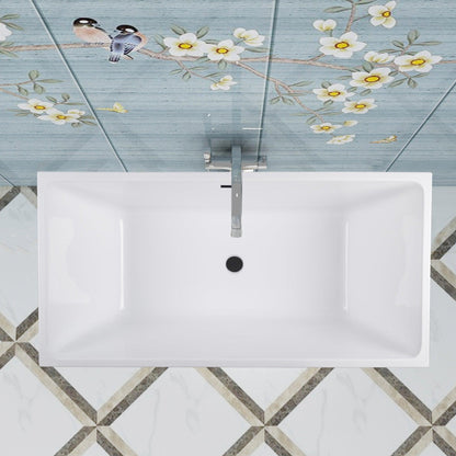 Vanity Art VA6821 67" White Acrylic Freestanding Soaking Bathtub With Matte Black Overflow & Pop-up Drain