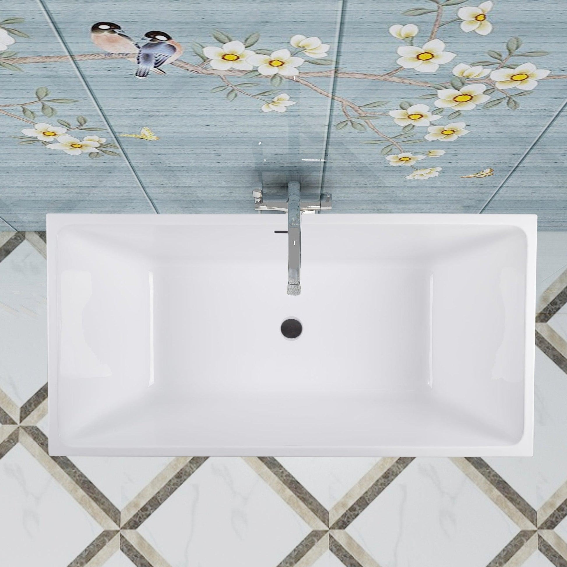 Vanity Art VA6821 67" White Acrylic Freestanding Soaking Bathtub With Oil Rubbed Bronze Overflow & Pop-up Drain