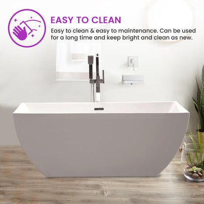 Vanity Art VA6821 67" White Acrylic Freestanding Soaking Bathtub With Polished Chrome Overflow & Pop-up Drain