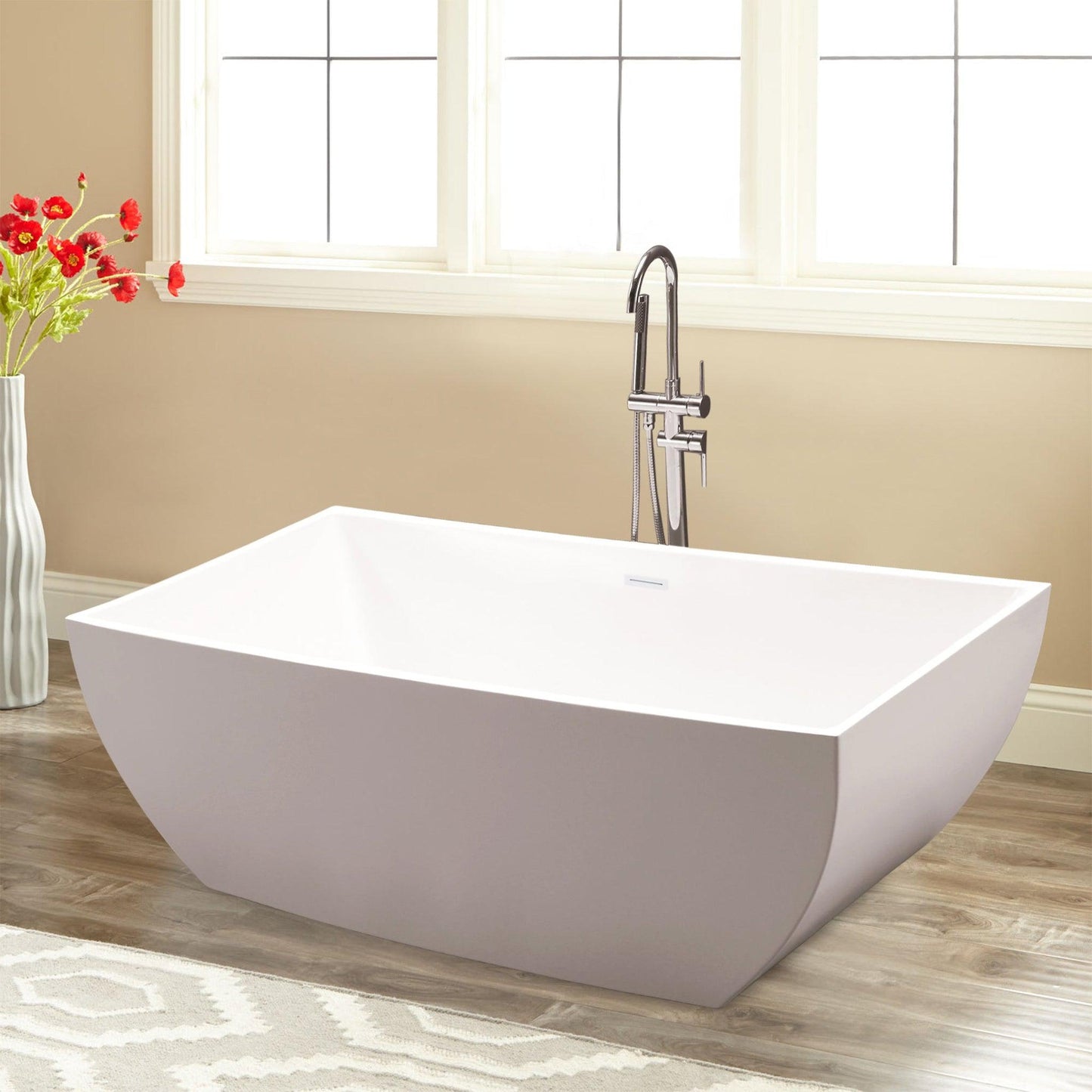 Vanity Art VA6821 67" White Acrylic Freestanding Soaking Bathtub With Pure White Overflow & Pop-up Drain