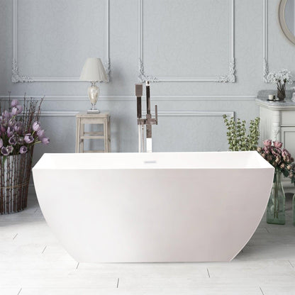 Vanity Art VA6821 67" White Acrylic Freestanding Soaking Bathtub With Pure White Overflow & Pop-up Drain