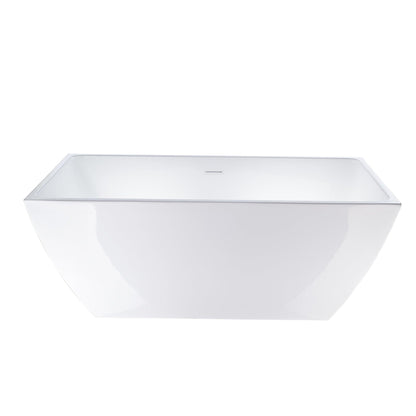 Vanity Art VA6821 67" White Acrylic Freestanding Soaking Bathtub With Pure White Overflow & Pop-up Drain