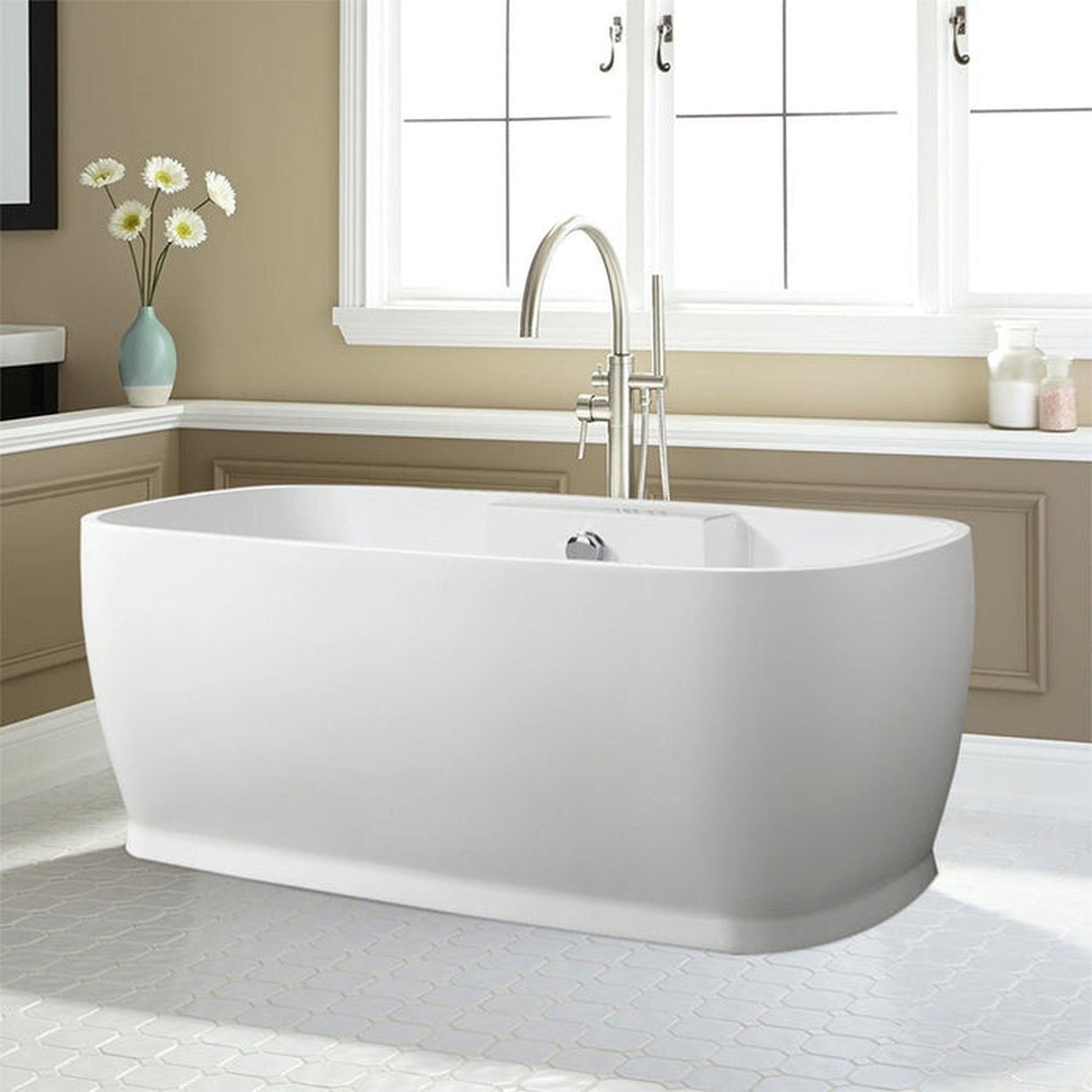 Vanity Art VA6835 59" Glossy White Acrylic Freestanding Soaking Tub With Chrome Finish Round Overflow and Pop-up Drain