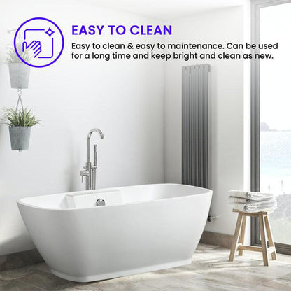 Vanity Art VA6835 67" Glossy White Acrylic Freestanding Soaking Tub With Chrome Finish Round Overflow and Pop-up Drain