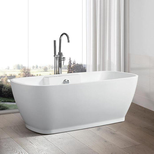 Vanity Art VA6835 67" Glossy White Acrylic Freestanding Soaking Tub With Chrome Finish Round Overflow and Pop-up Drain