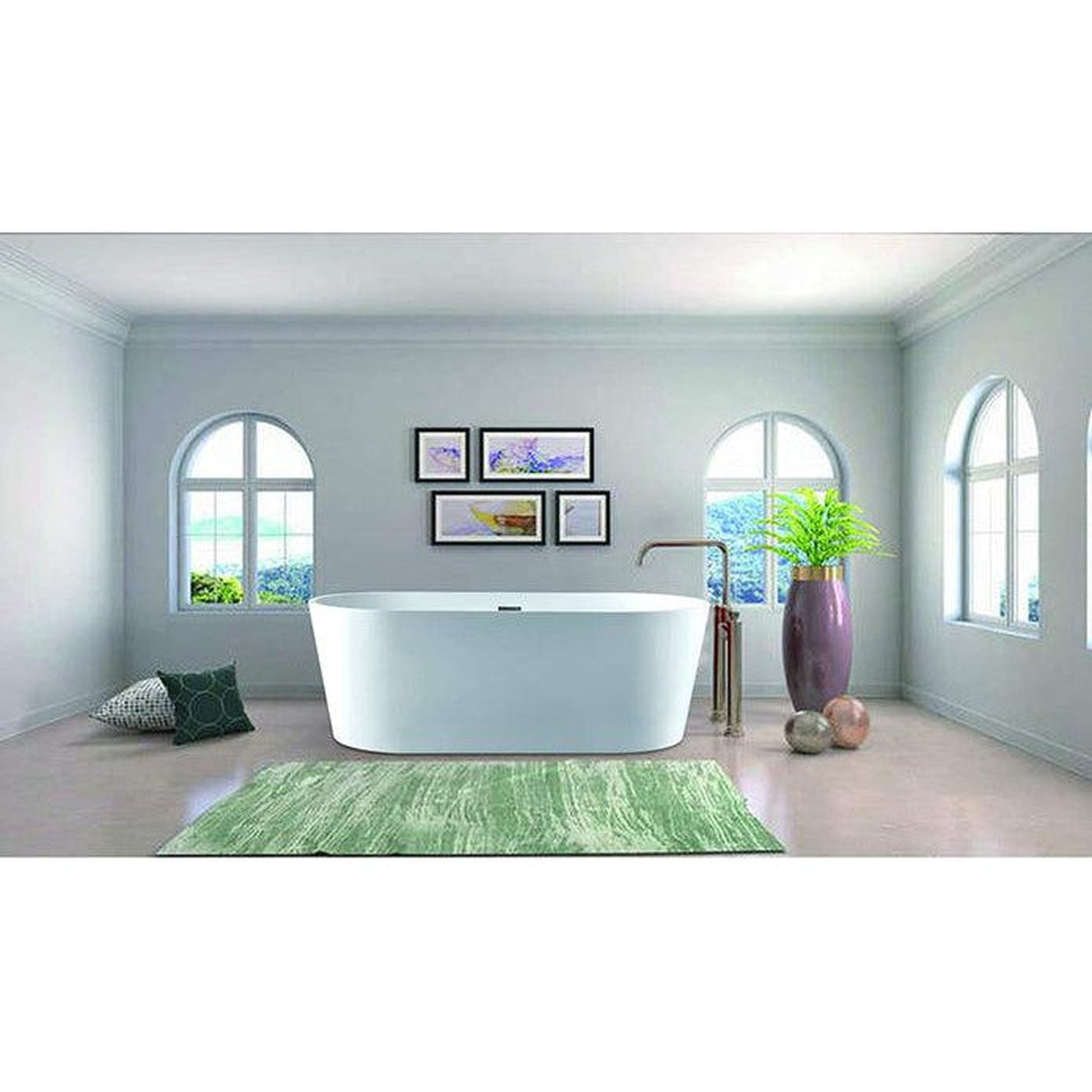 Vanity Art VA6901 59" White Acrylic Freestanding Bathtub With Slotted Polished Chrome Overflow and Pop-up Drain