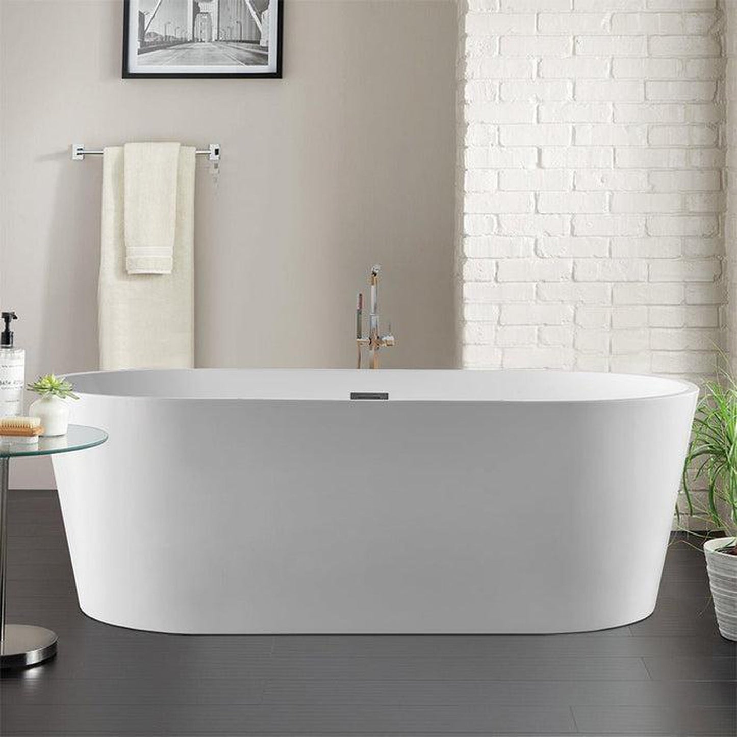 Vanity Art VA6901 59" White Acrylic Freestanding Bathtub With Slotted Polished Chrome Overflow and Pop-up Drain