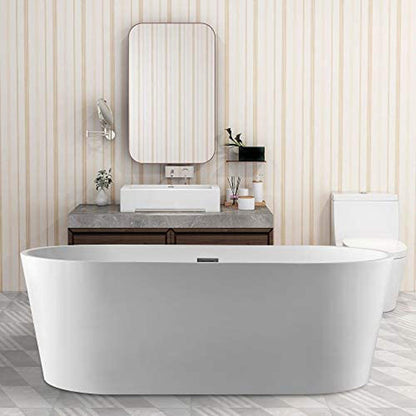 Vanity Art VA6901 59" White Acrylic Freestanding Bathtub With Slotted Polished Chrome Overflow and Pop-up Drain