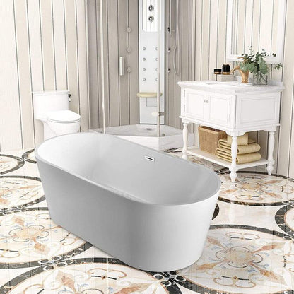 Vanity Art VA6901 59" White Acrylic Freestanding Bathtub With Slotted Polished Chrome Overflow and Pop-up Drain