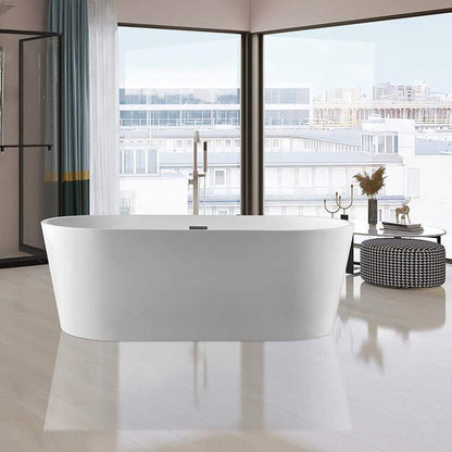 Vanity Art VA6901 59" White Acrylic Freestanding Bathtub With Slotted Polished Chrome Overflow and Pop-up Drain