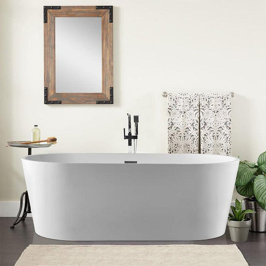 Vanity Art VA6901 59" White Acrylic Freestanding Bathtub With Slotted Polished Chrome Overflow and Pop-up Drain