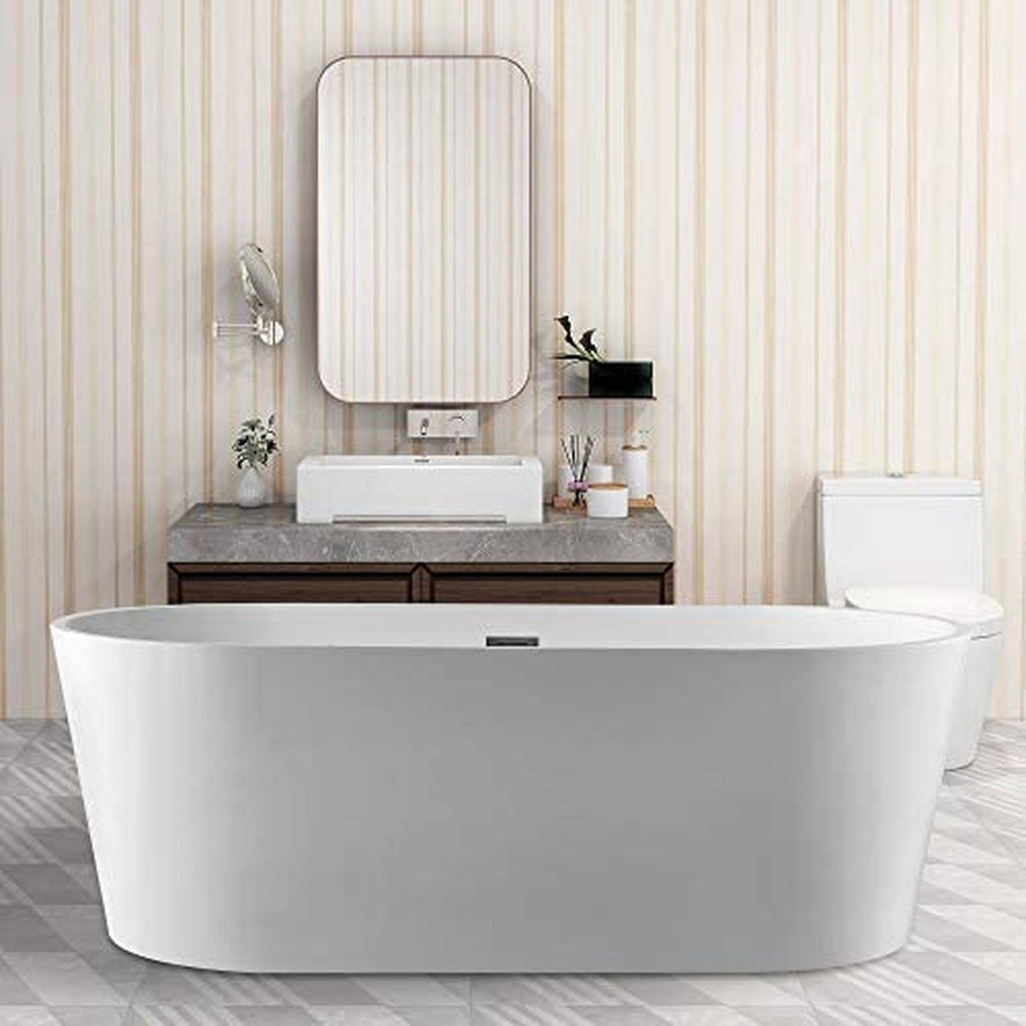 Vanity Art VA6901 67" White Acrylic Freestanding Bathtub With Slotted Polished Chrome Overflow and Pop-up Drain