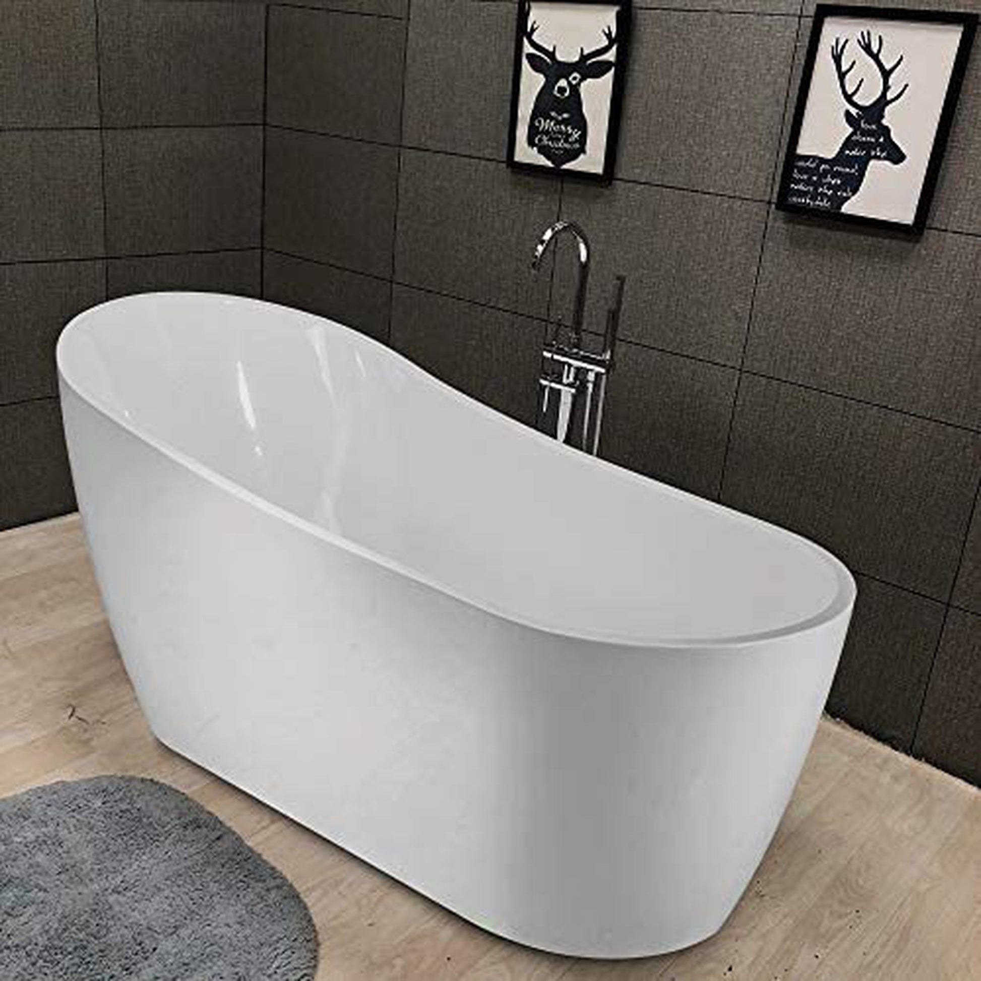 Vanity Art VA6904-L 67" White Acrylic Modern Stand Alone Soaking Tub With Polished Chrome Slotted Overflow and Pop-up Drain