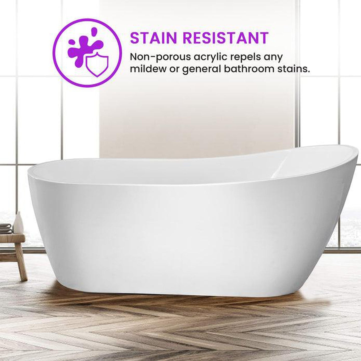 Vanity Art VA6904-L 67" White Acrylic Modern Stand Alone Soaking Tub With Polished Chrome Slotted Overflow and Pop-up Drain