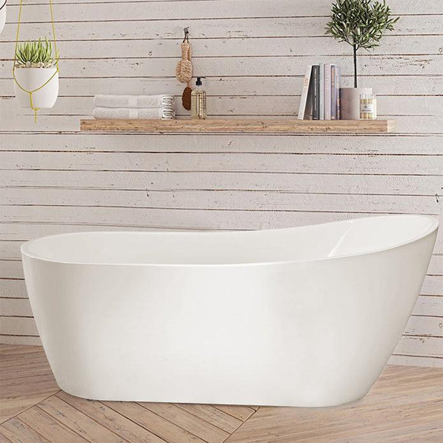 Vanity Art VA6904-S 59" White Acrylic Modern Stand Alone Soaking Bathtub With Slotted Overflow and Pop-up Drain