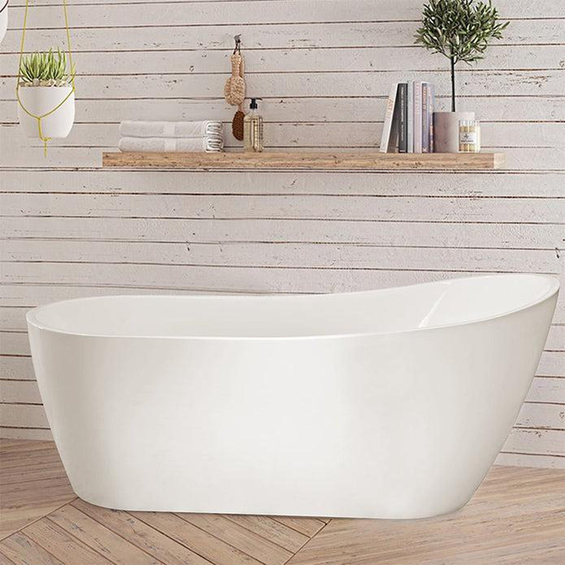 Vanity Art VA6904-S 59" White Acrylic Modern Stand Alone Soaking Bathtub With Slotted Overflow and Pop-up Drain