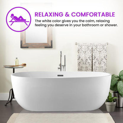 Vanity Art VA6906 59" White Acrylic Freestanding Bathtub With Polished Chrome Slotted Overflow and Pop-up Drain