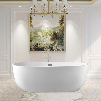 Vanity Art VA6906 59" White Acrylic Freestanding Bathtub With Polished Chrome Slotted Overflow and Pop-up Drain