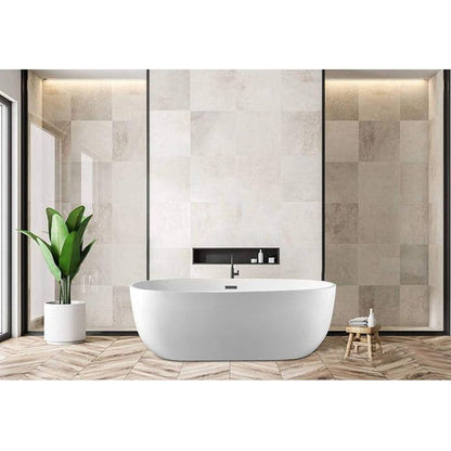 Vanity Art VA6906 59" White Acrylic Freestanding Bathtub With Polished Chrome Slotted Overflow and Pop-up Drain