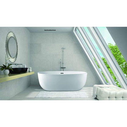 Vanity Art VA6906 59" White Acrylic Freestanding Bathtub With Polished Chrome Slotted Overflow and Pop-up Drain