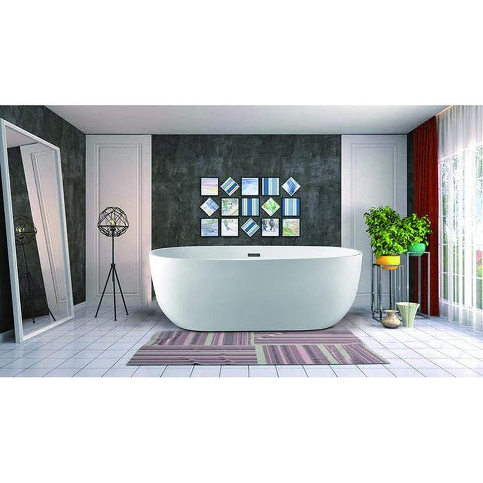 Vanity Art VA6906 59" White Acrylic Freestanding Bathtub With Polished Chrome Slotted Overflow and Pop-up Drain