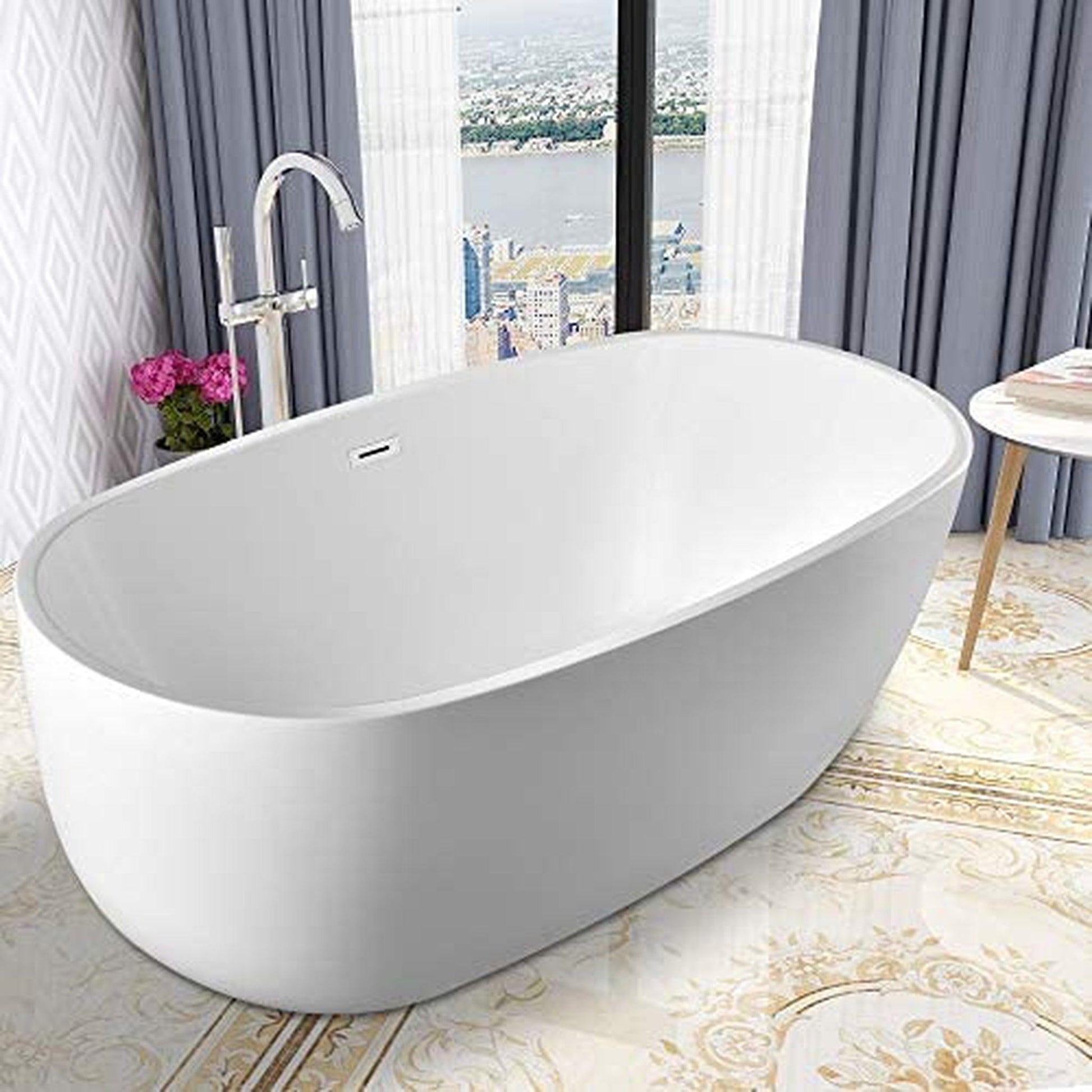 Vanity Art VA6906 67" White Acrylic Freestanding Bathtub With Polished Chrome Slotted Overflow and Pop-up Drain