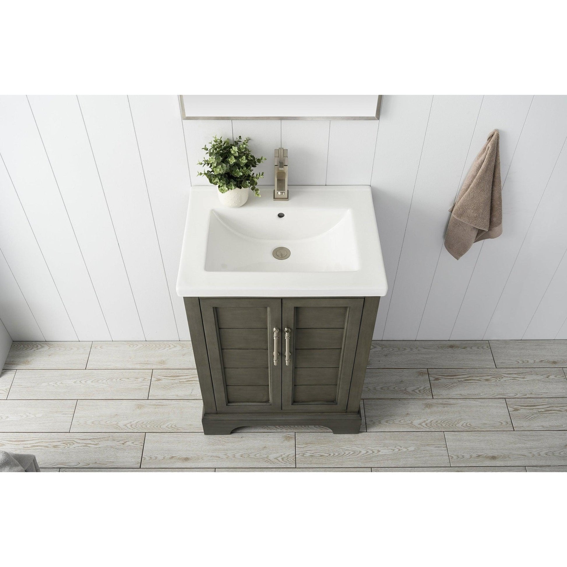 Vanity Art Vannes 24" Single Silver Gray Freestanding Vanity Set With Engineered Marble Countertop and Integrated Sink