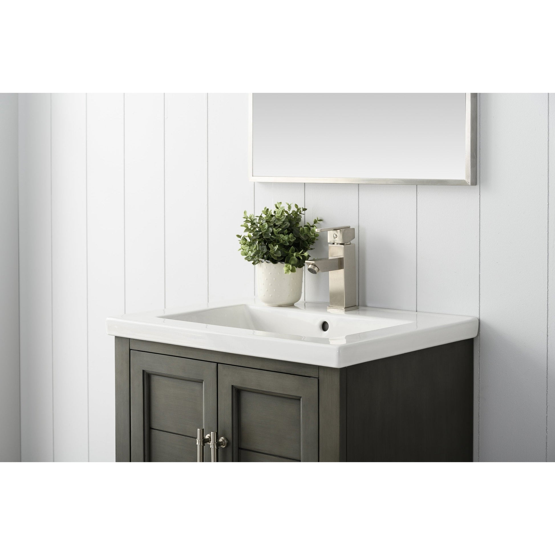 Vanity Art Vannes 24" Single Silver Gray Freestanding Vanity Set With Engineered Marble Countertop and Integrated Sink